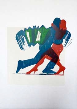 Bild: vierfarbiger Holzschnitt, Titel Tango