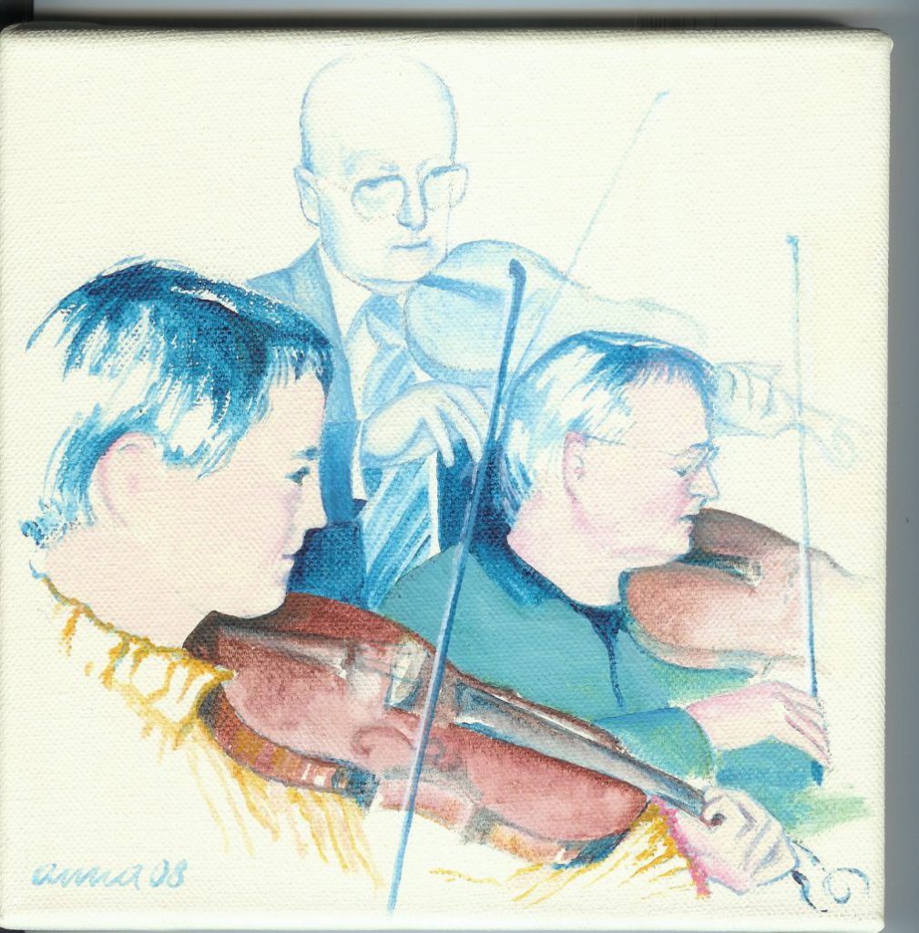 Bild: drei Geige spielende Generation: Enkel, Sohn, Vater