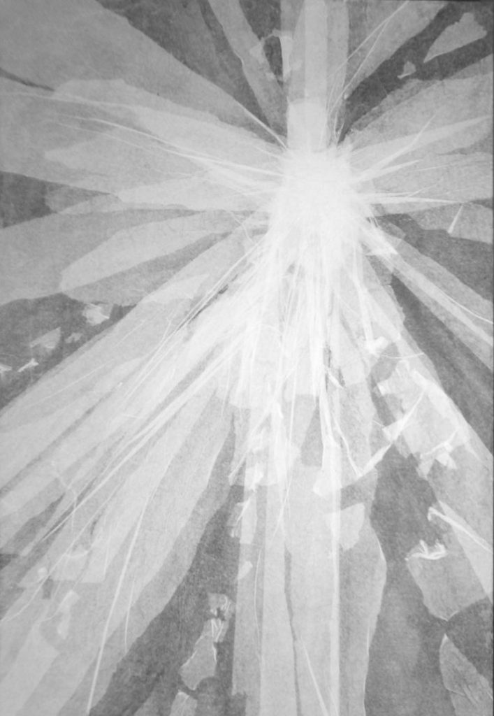 Collage aus gerissenem Papier, Titel "nah am Licht"