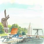 Reiseskizze Kanalszene in Friesland