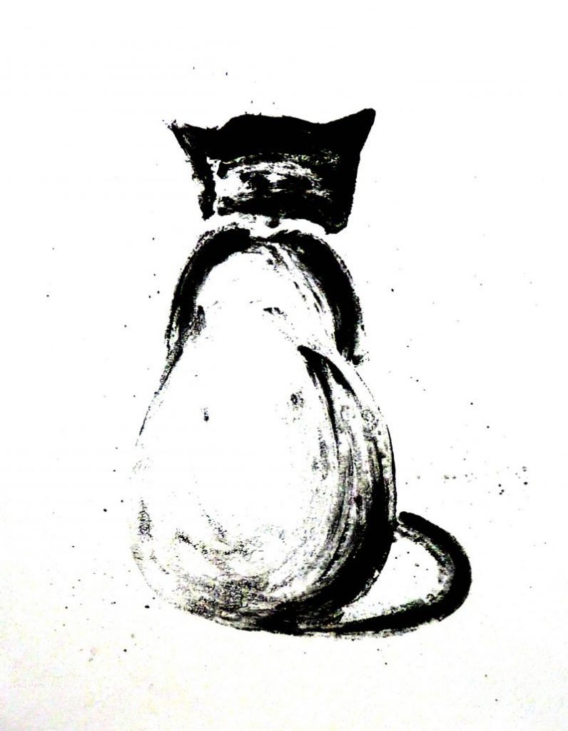 Lithographie Katze schwarzweiß